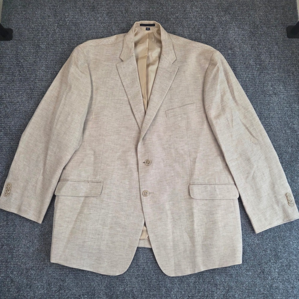 Jos A Bank 1905 Collection Linen Cotton Herringbone Blazer Tan 44 Short Tailored